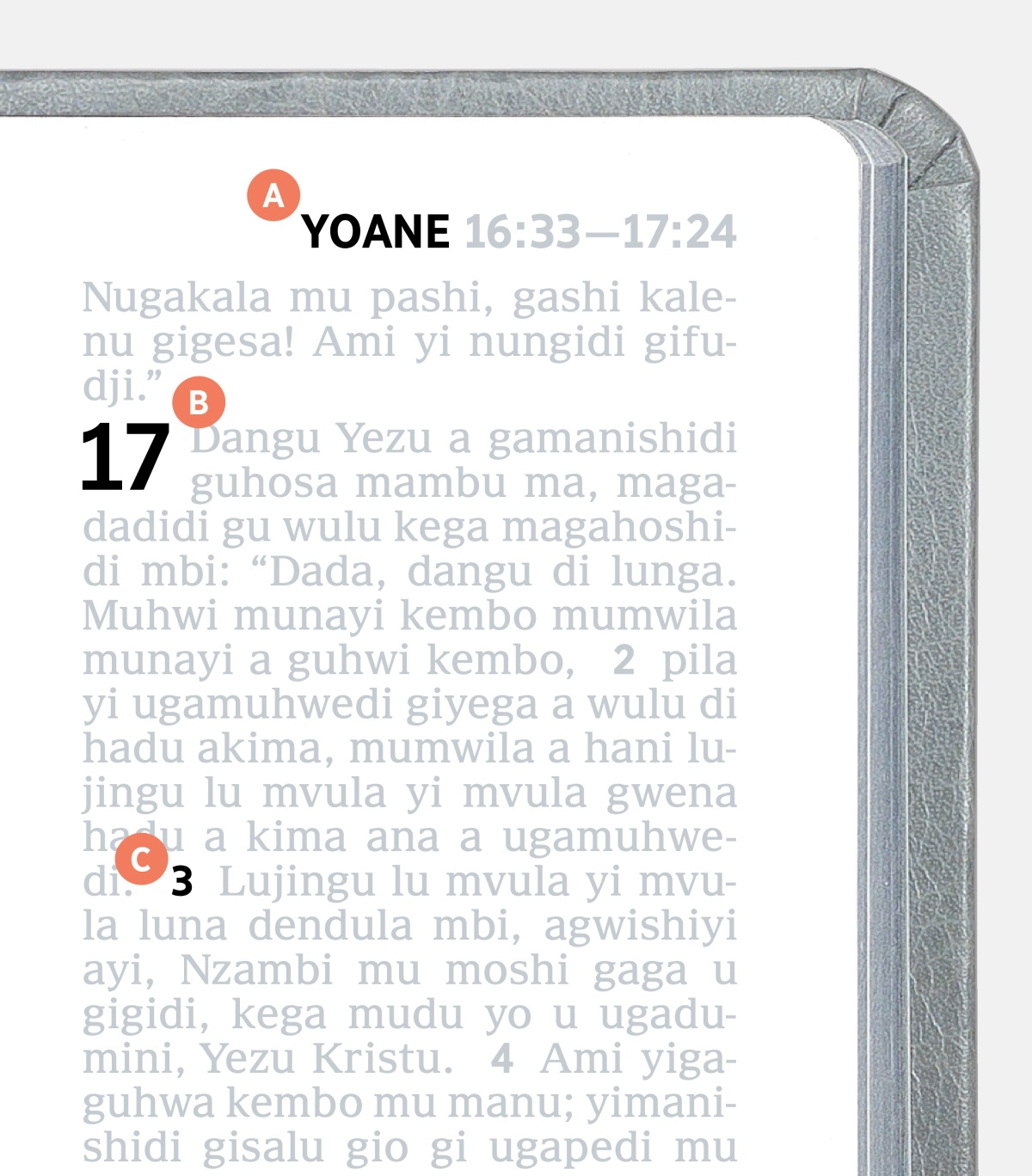 Foto dio di na lesa yisoni A, B, yi C mu gasa di Bible.