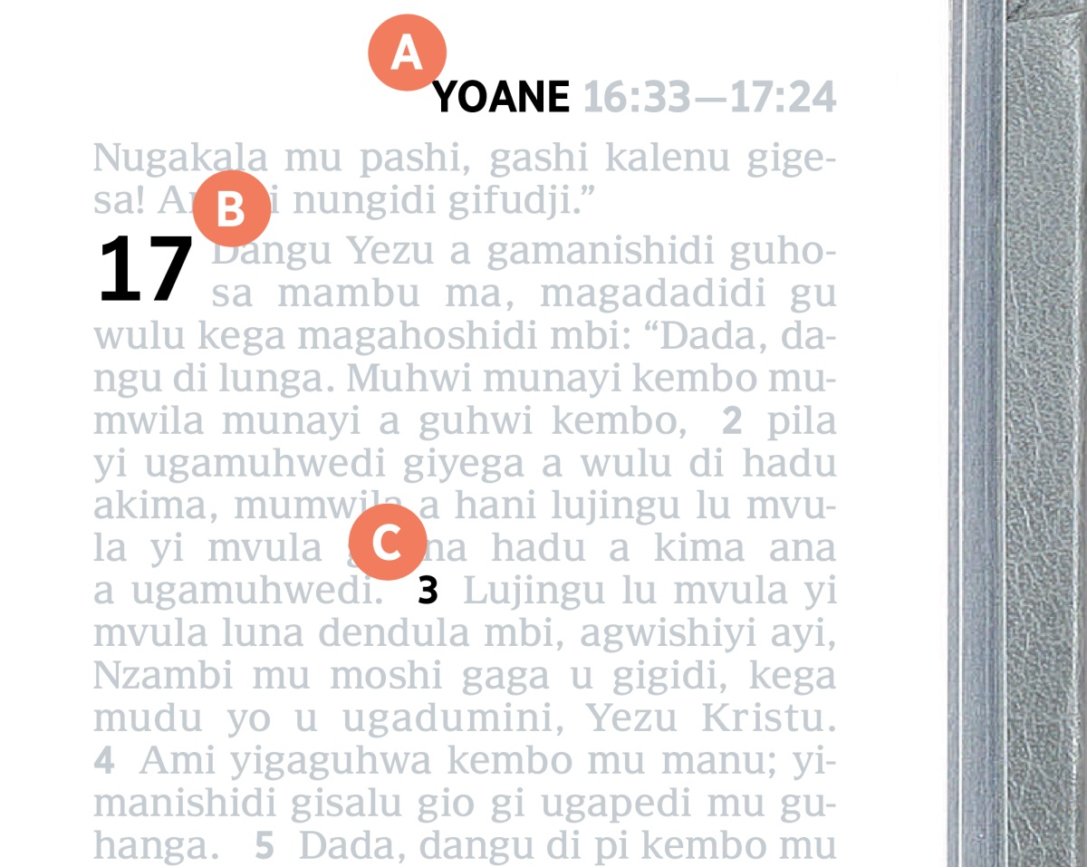 Foto dio di na lesa yisoni A, B, yi C mu gasa di Bible.