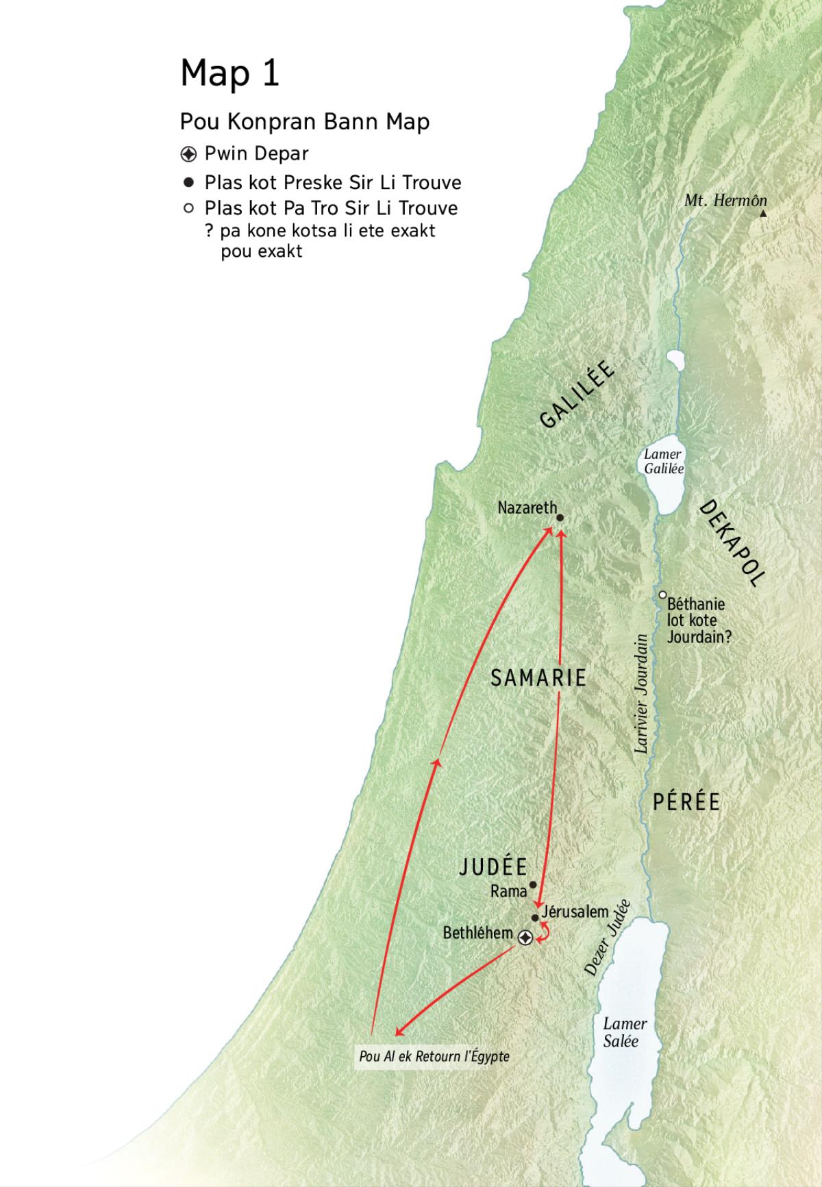 Bann map lor Jésus so lavi: Bethléhem, Nazareth, Jérusalem