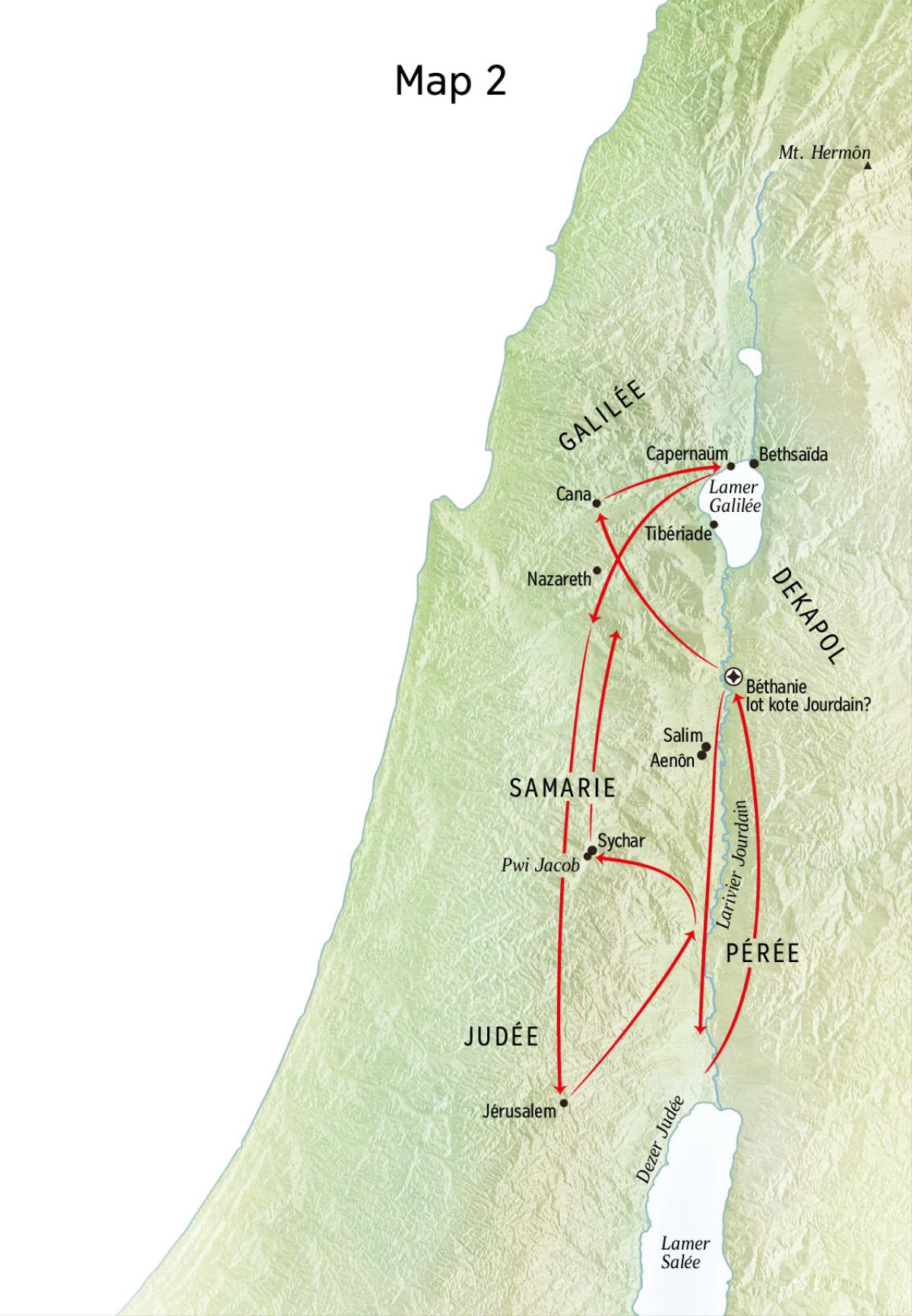 Bann map lor Jésus so lavi indik larivier Jourdain ek Judée