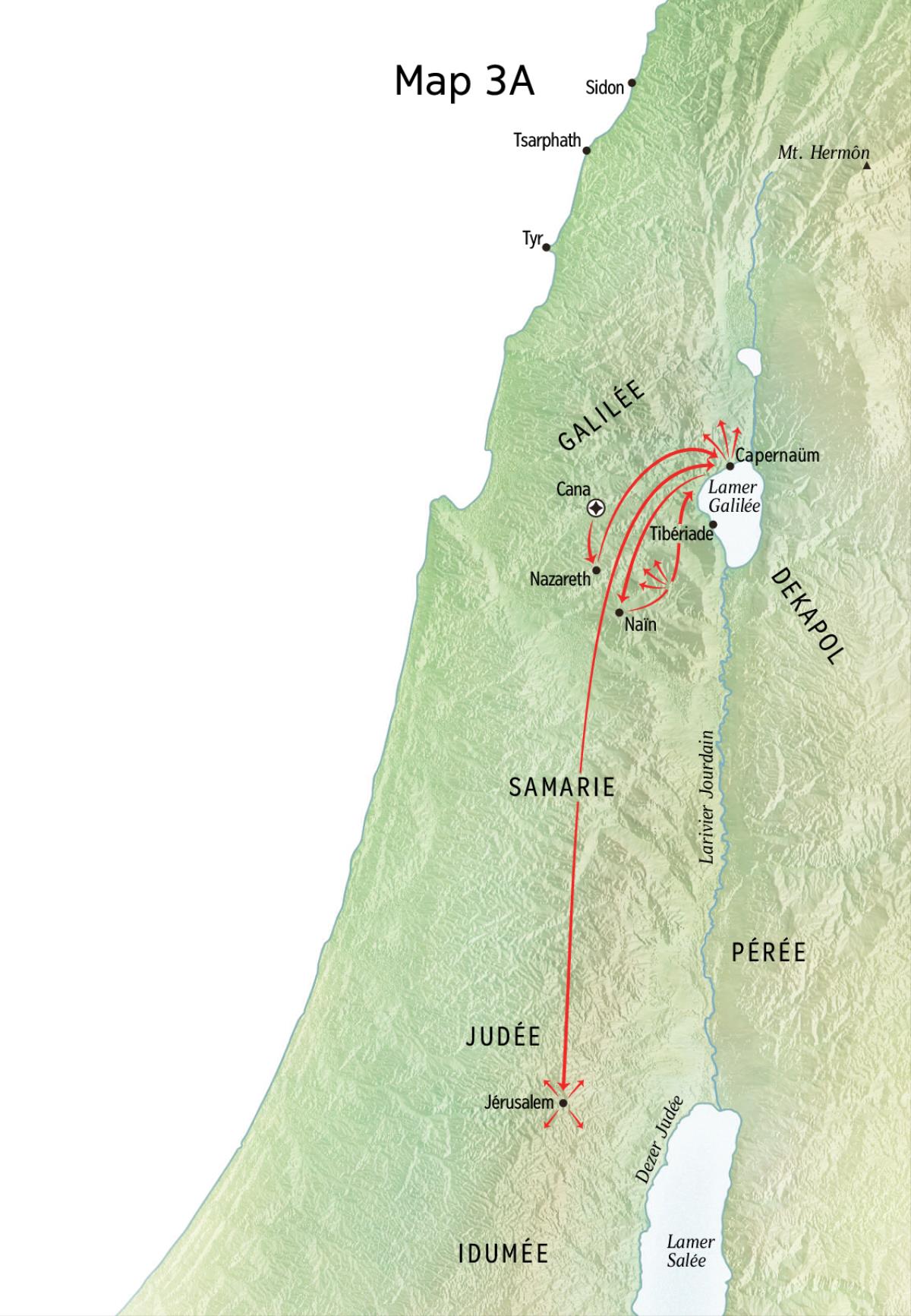 Map lor Jésus so minister dan Galilée, Capernaüm, Cana
