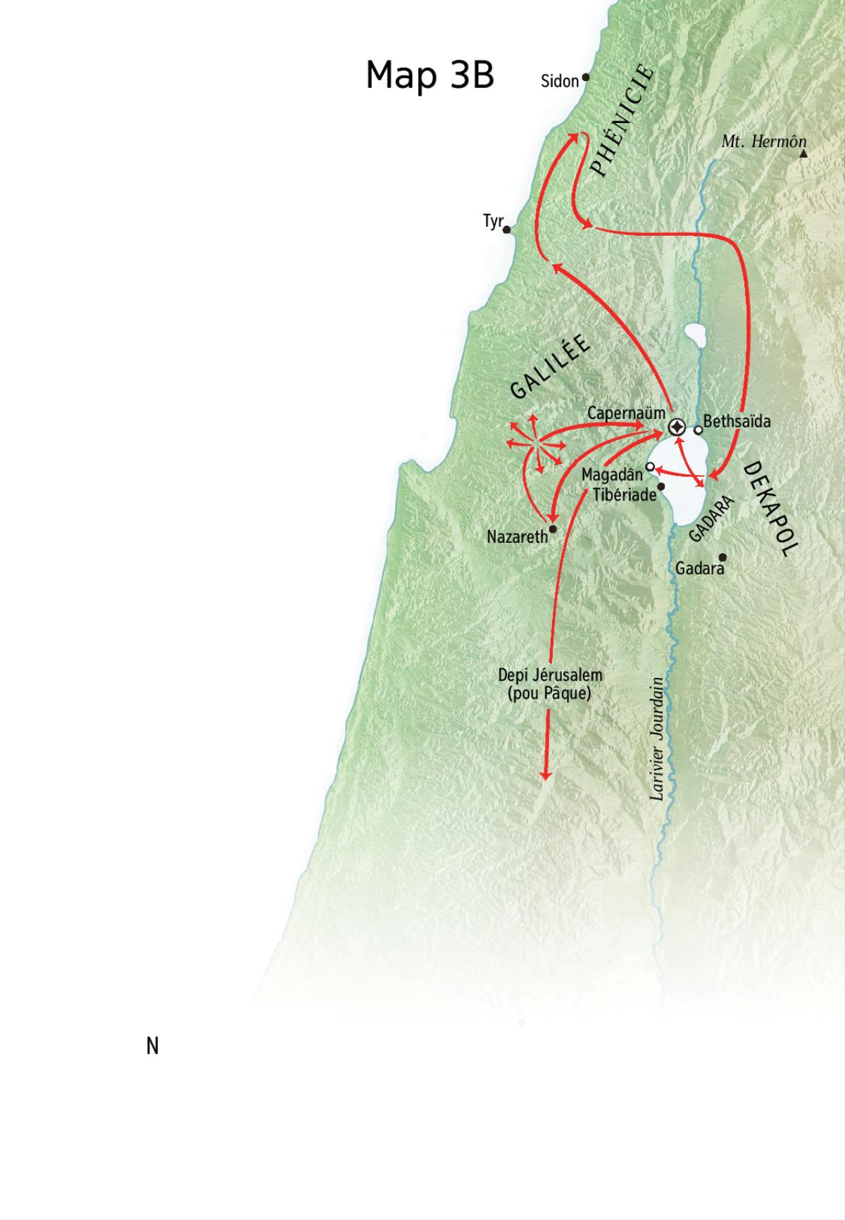 Map lor Jésus so minister otour Galilée, Phénicie, ek Dekapol