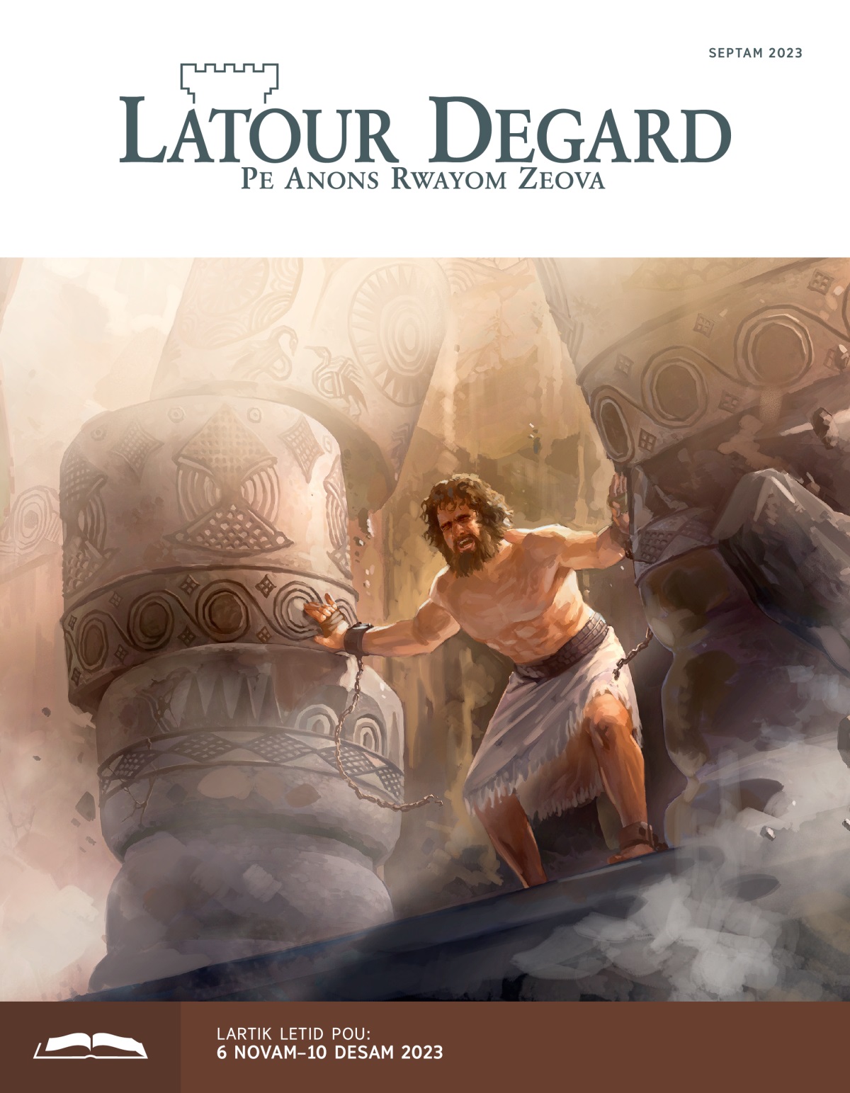 Sanson pe pous de kolonn avek tou so lafors ek batiman-la pe kraze.