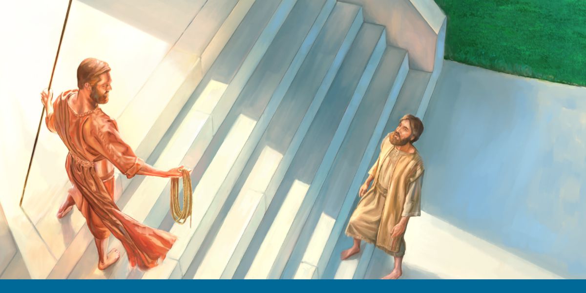 Lehilahy iray mamirapiratra hoatran’ny varahina. Misy tady rongony sy bararata fandrefesana eny an-tanany. Entiny mitsidika an’ilay tempoly i Ezekiela.