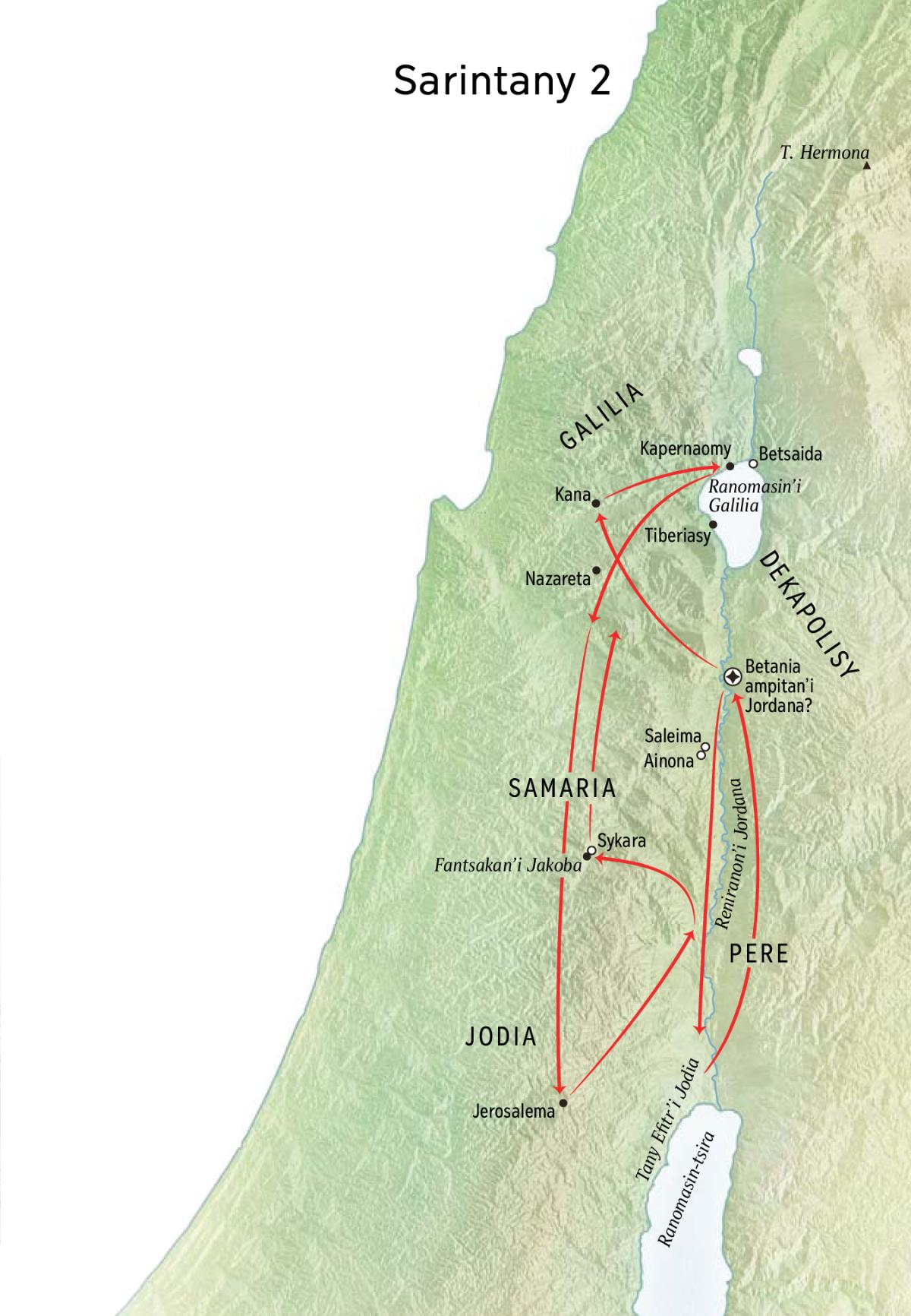 Sarintanin’ireo toerana nandalovan’i Jesosy, anisan’izany ny Reniranon’i Jordana sy Joda