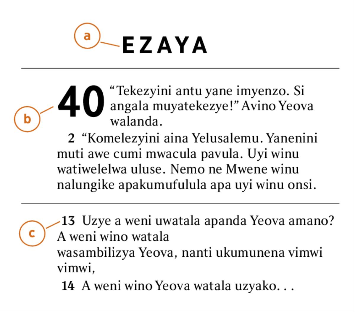 Ciputulwa cimwi muli Baibo cikulangilila vino tungamanya a) Ibuku lya muli Baibo, b) cipande, na c) cikomo