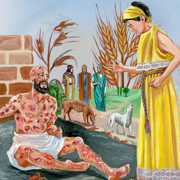 Жената на Јов е очајна затоа што го гледа болен