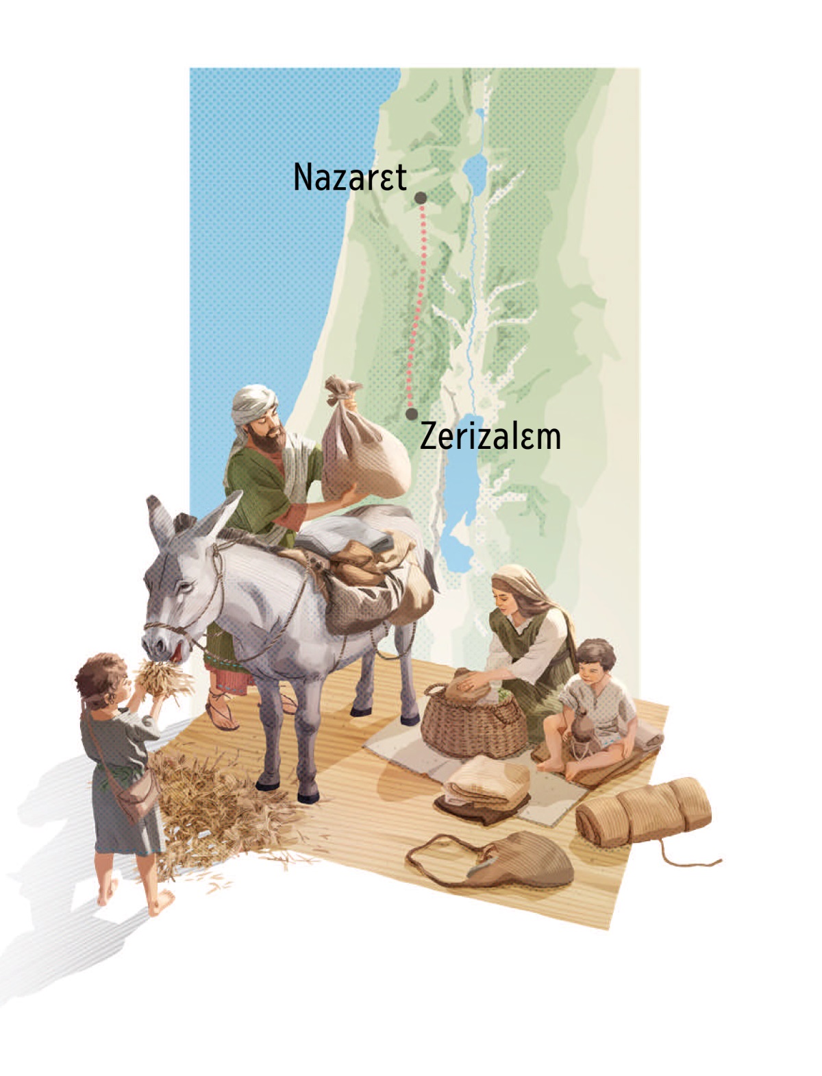 Fot-rãmba: A Zozɛfe, a Maari, a Zeezi la a Zeezi ma-biig a ye sẽn segend so-toak yĩnga. 1. A Zozɛf zɩlgda bõang yondo, t’a Maari sagd rɩɩb so-toakã yĩngao. 2. Kart sẽn wilg sor ning b sẽn tũud n yi Nazarɛt n kẽng Zerizalɛm.