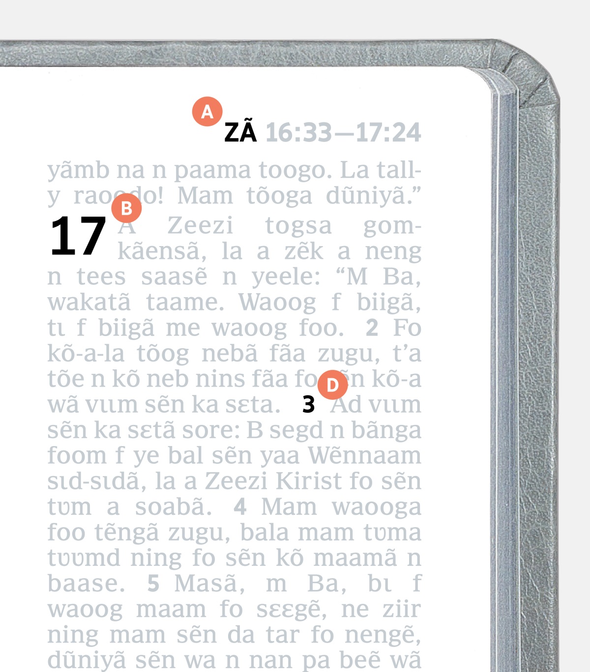 Fot sẽn wilgd babs nins sẽn yaa A, B ne D wã, Biibl pʋgẽ.