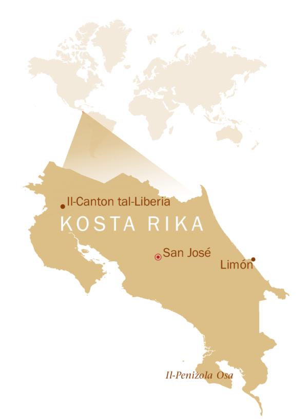 Mappa tad-dinja li turi fejn qiegħda l-Kosta Rika
