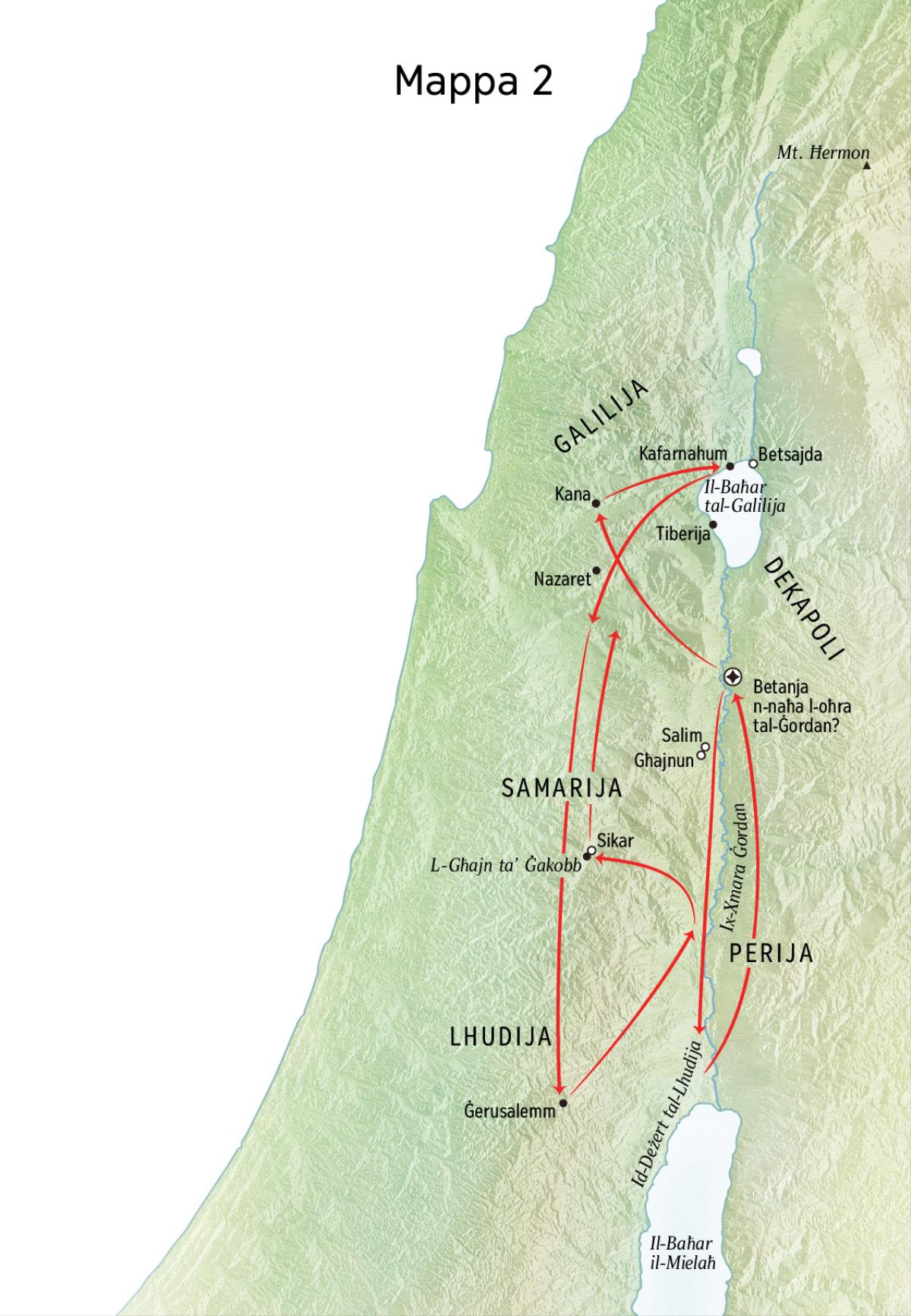 Mappa taʼ postijiet li għandhom x’jaqsmu mal-ħajja taʼ Ġesù u li tinkludi x-Xmara Ġordan u l-Lhudija
