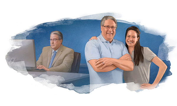 ၁။ အယ်လန်နာရဲ့ အဖေ အလုပ်ခွင်ဝင်နေ၊ ၂။ အယ်လန်နာနဲ့ သူ့ဖခင်