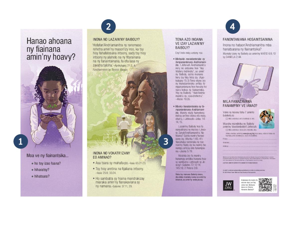 The tract ‘How Do You View the Future?’ with the numbers one through four indicating specific aspects of the tract.