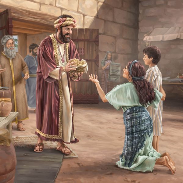Manome sakafo ho an’ny vehivavy mahantra iray sy ny zanany lahy, eo am-bavahadin’ny tanàna, i Joba.