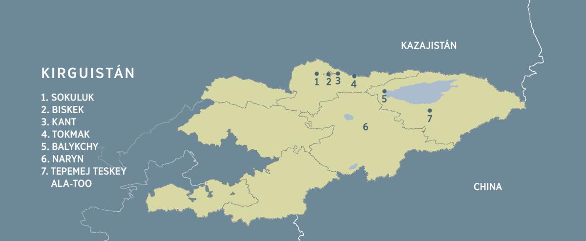 Mapa kampa nesi Kirguistán