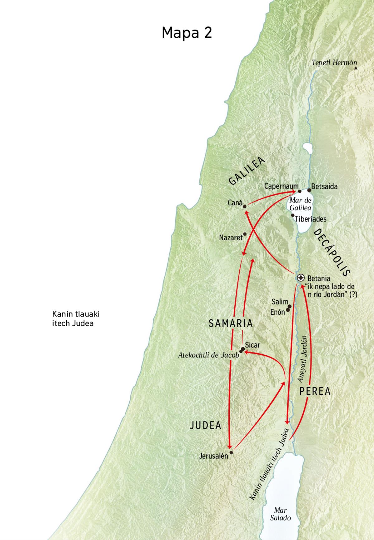 Map of locations in Jesus’ life including the Jordan River and Judea