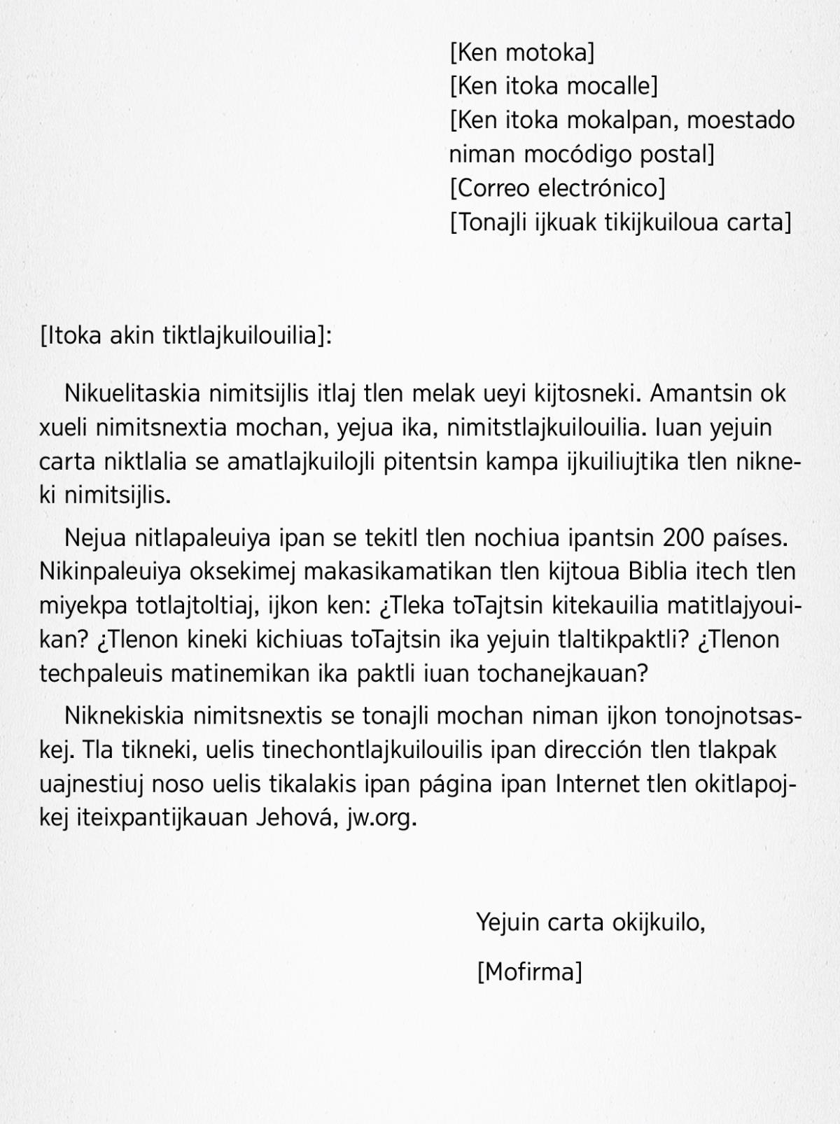 Ken uelis tikchijchiuas se carta