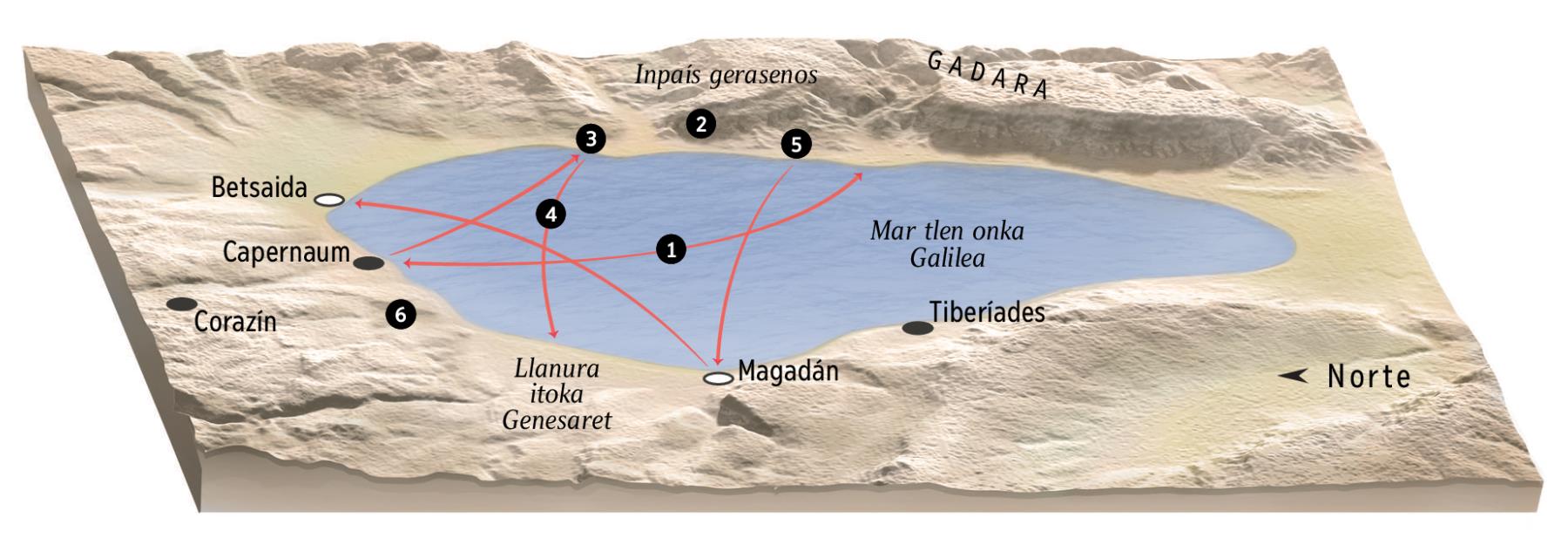 Mapa kampa ika nesi kanon otenojnots Jesús iyeualiujyan mar tlen onka Galilea