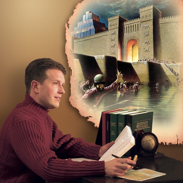 Een man ziet tijdens het lezen van de bijbel het tafereel uit Jesaja’s profetie over de val van Babylon voor zich