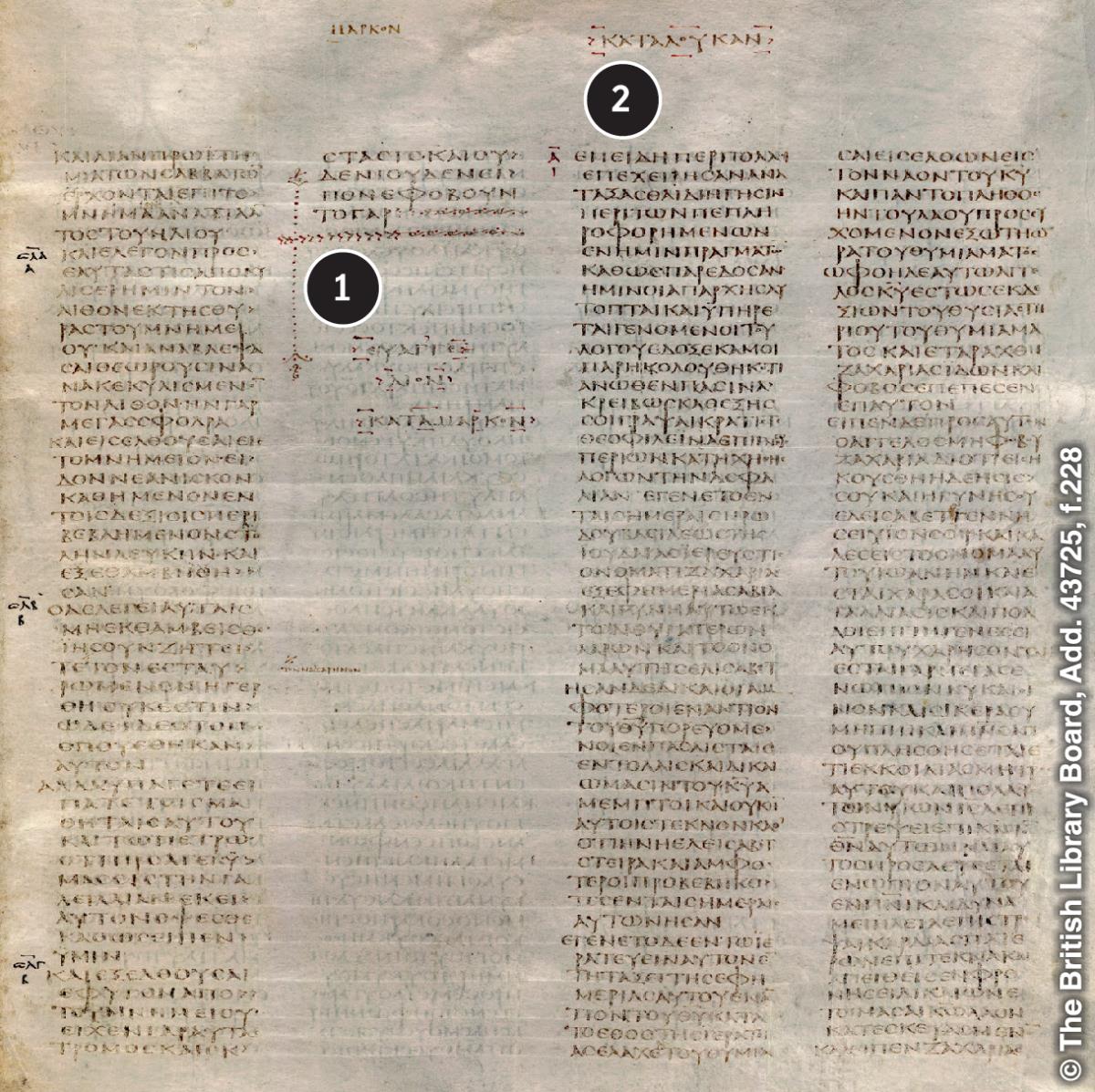 Codex Sinaiticus met het einde van Markus