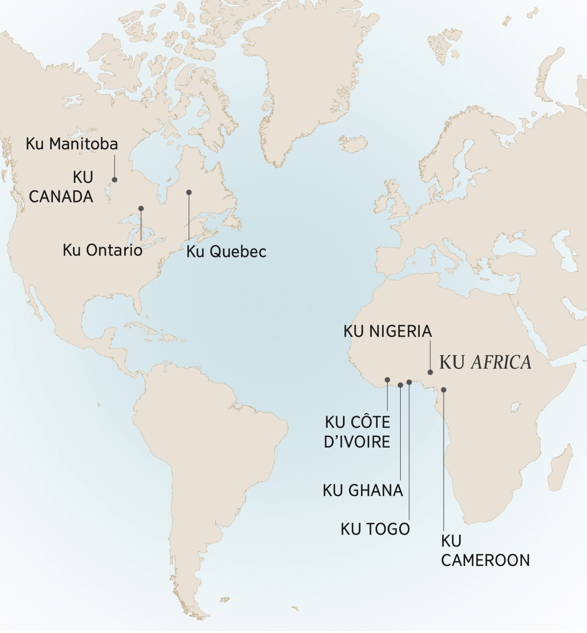 Mapu amene owonesha madela ŵenzenkhala André komasoti kwenzetumikila: Ku Manitoba, ku Ontario, komasoti ku Quebec, ku Canada; ku Cameroon, ku Côte d’Ivoire, ku Ghana, ku Nigeria, komasoti ku Togo, ku Africa.