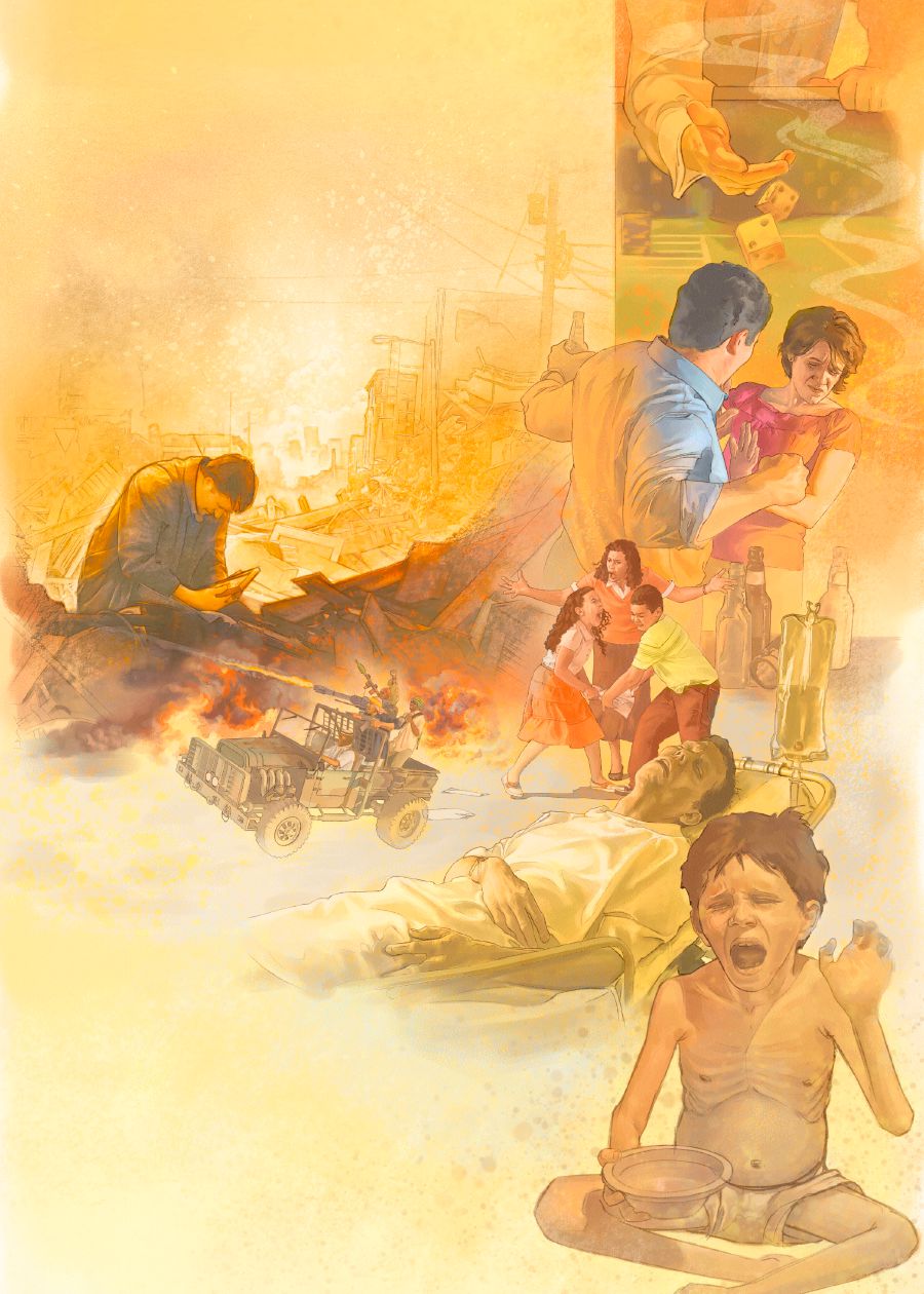 Troubles common in the last days—gambling, war, disease, food shortages, disobedience to parents, and domestic violence