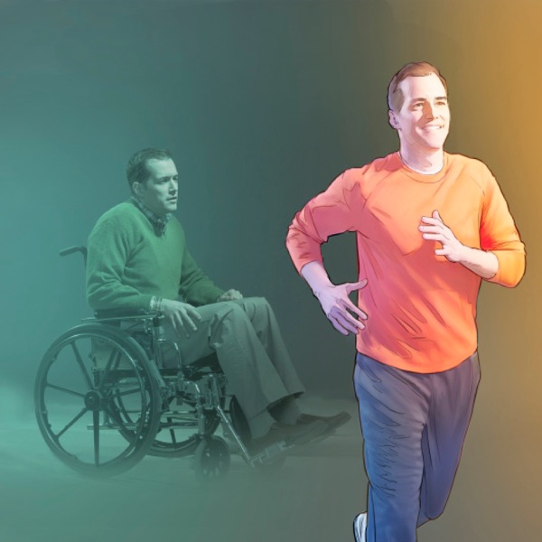 A man in a wheelchair walks again