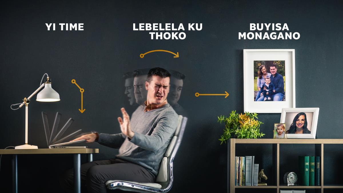 Mogageru yewa o tima khomphyuta, o lebelela ku thoko, ke mokane o nagana ka dithombhe tsa mo a na le mosadi wage le ngwanage