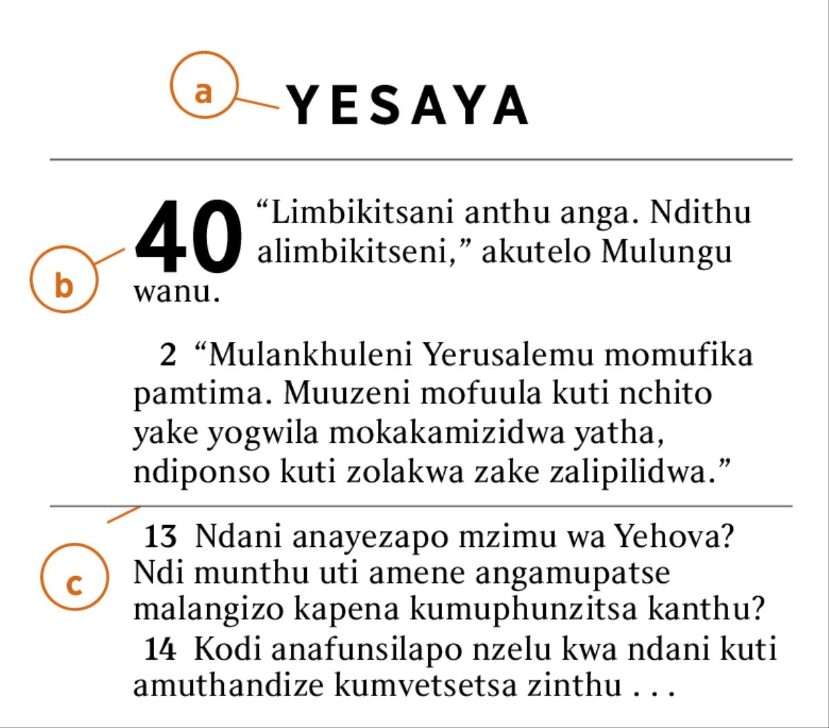 Nkhani ya m’Baibulo imene ikuonetsa (a) buku la m’Baibulo, (b) caputala, ndi (c) vesi