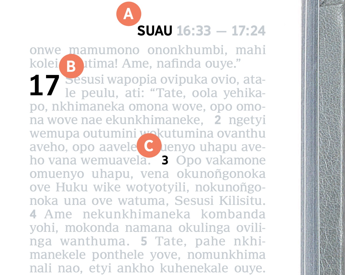 Onthele imwe yefo lyo Mbimbiliya A, B, C.