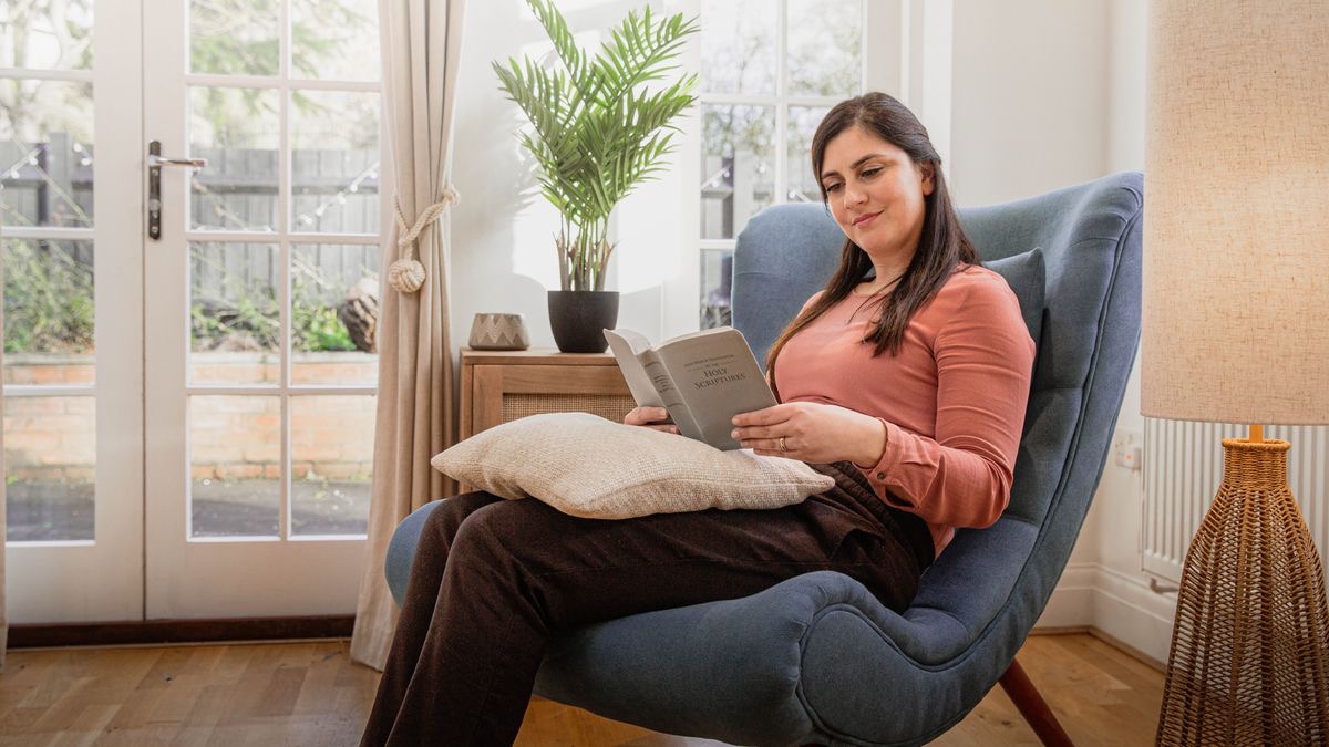 The sister reading the Bible.