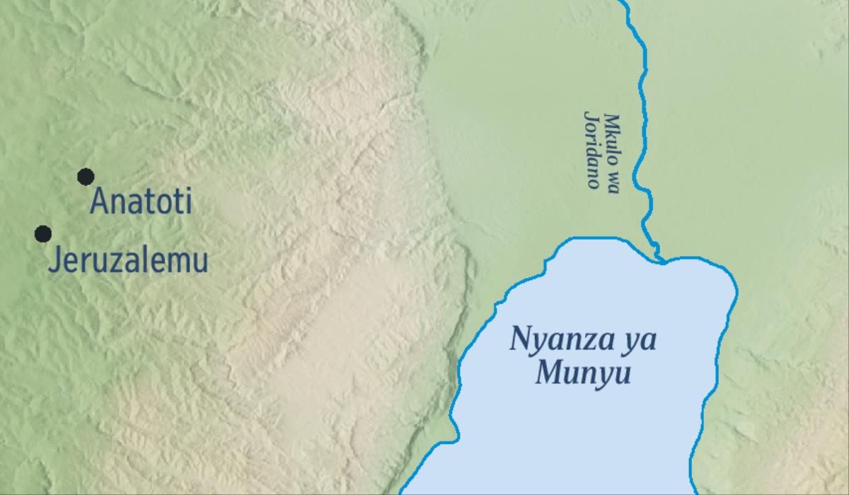 Mapa yakulatiza mzinda wa Jeruzalemu na mzinda wa Anatoti omwe mpolofeta Jeremiya adakulira