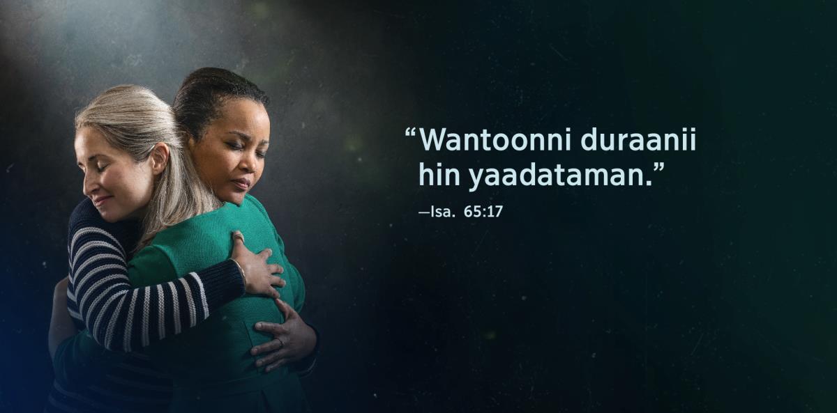 Yaanni Isaayyaas 65:17 irraa fudhatamee fi “Wantoonni duraanii hin yaadataman,” jedhu obboleettota wal hammachaa jiran biratti mulʼata.