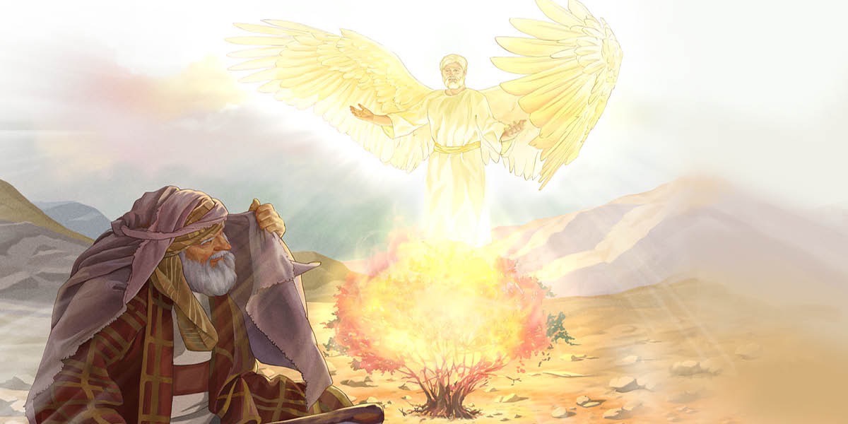 ਬਲ਼ਦੀ ਝਾੜੀ ਵਿਚ ਇਕ ਦੂਤ ਮੂਸਾ ਸਾਮ੍ਹਣੇ ਪੇਸ਼ ਹੋਇਆ