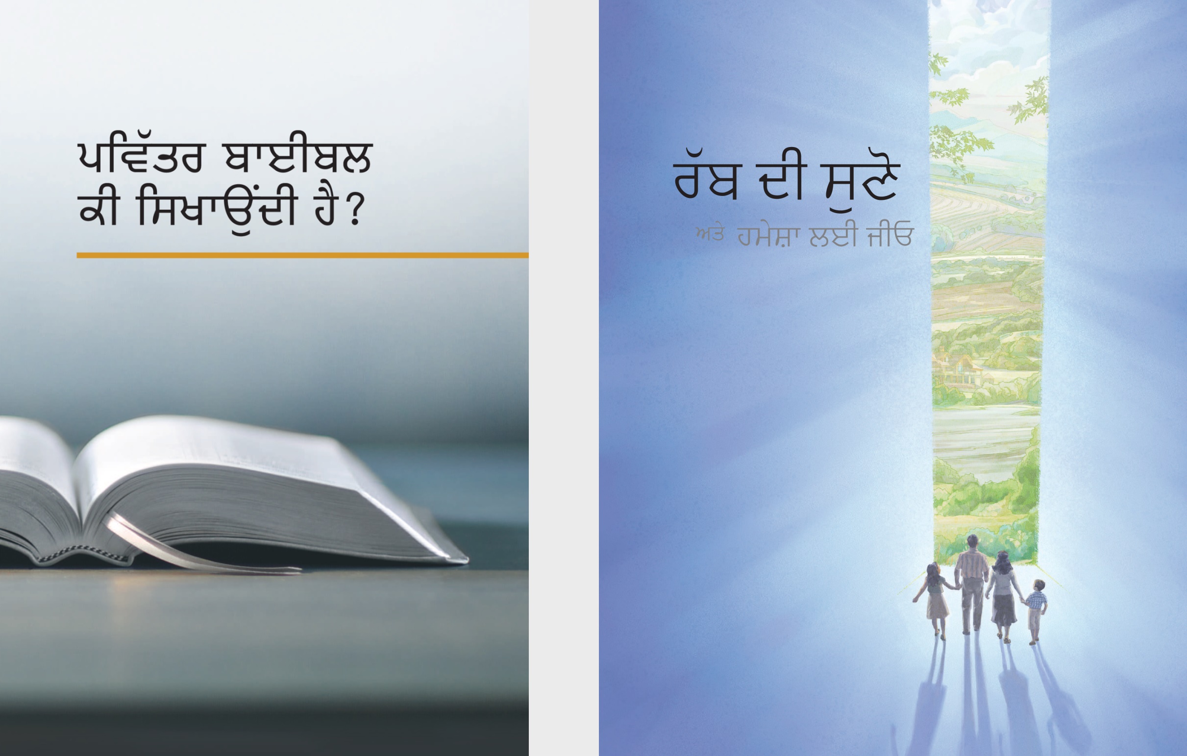 ‘ਬਾਈਬਲ ਕੀ ਸਿਖਾਉਂਦੀ ਹੈ?’ ਕਿਤਾਬ। ‘ਰੱਬ ਦੀ ਸੁਣੋ ਅਤੇ ਹਮੇਸ਼ਾ ਲਈ ਜੀਓ’ ਬਰੋਸ਼ਰ।