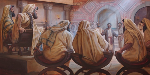 ਪਤਰਸ ਦਲੇਰੀ ਨਾਲ ਯਹੂਦੀ ਧਾਰਮਿਕ ਆਗੂਆਂ ਨੂੰ ਜਵਾਬ ਦਿੰਦਾ ਹੋਇਆ