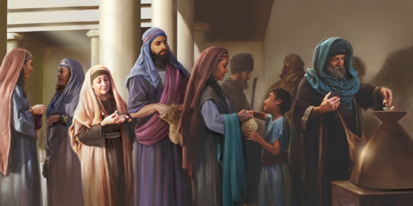 ਗ਼ਰੀਬ ਵਿਧਵਾ ਮੰਦਰ ਵਿਚ ਦਾਨ ਦੇਣ ਲਈ ਲਾਈਨ ਵਿਚ ਖੜ੍ਹੀ ਹੈ