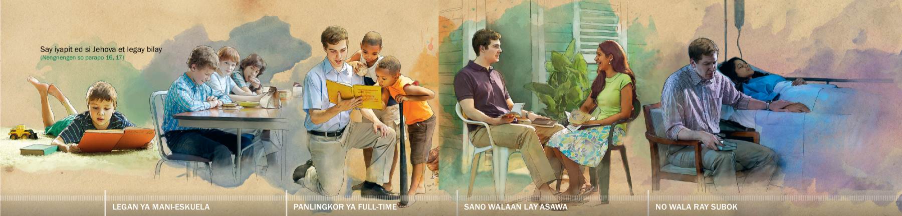 Kalangweran ya papaeleten toy relasyon tod si Jehova: 1. Legan ya maneeskuela; 2. Diad panlilingkor ya full-time 3. Nen walaan lay asawa; 4. No wala ray subok