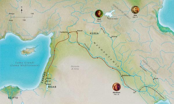 Mapa cu ta mustra luganan di Bijbel relaciona cu e bida di Abel, Noe, Abraham