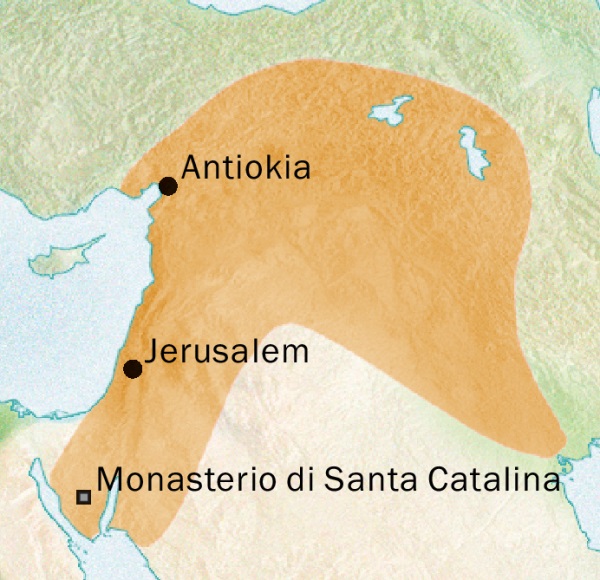 Mapa di e area rond di Antiokia y Jerusalem caminda hende tabata papia Sirio