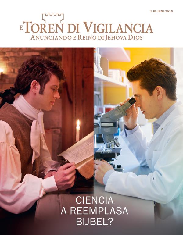 Un homber lesando Bijbel den tempo antiguo; un cientifico ta wak den un microscop