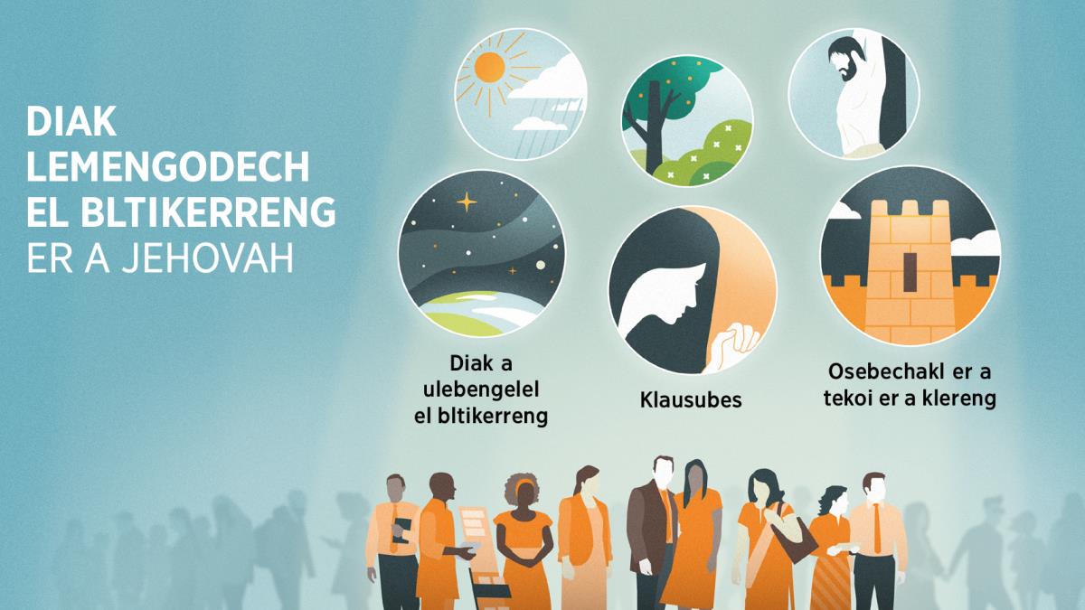 Remesiungel a Jehovah el ngar er a delongelir a rechad. Siasing: Olechotel a diak lemengodech el bltikerreng er a Jehovah. 1. Diak a ulebengelel el bltikerreng, el mocholt er a siasing er a beluulechad me a btuch er a eanged. 2. Klausubes, el mocholt er a siasing er a odos el meluluuch. 3. Osebechakl er a tekoi er a klereng, el mocholt er a siasing er a mesisiich el cheotelel a beluu. Aike el siasing el ngar uriul er ngii olecholt er a bltikerreng er a Jehovah eI mora rokui el chad. 4. Dichel a sils me a chull. 5. Bung, dellomel, me a kerrekar. 6. Olubet el tenget.