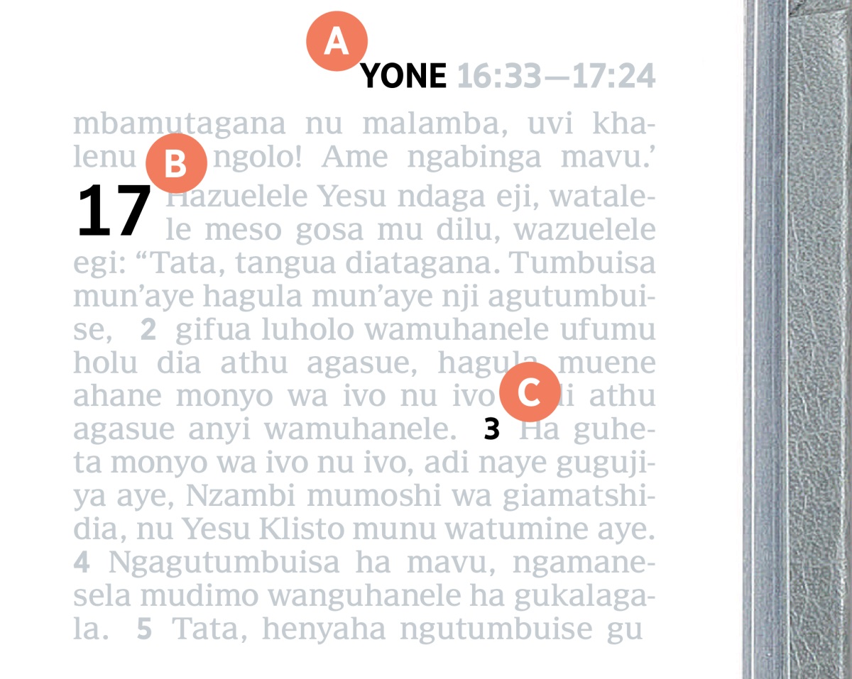 Gisona A, B, nu C idi mumonesa ndaga jidi ha diyiji dia Biblia.