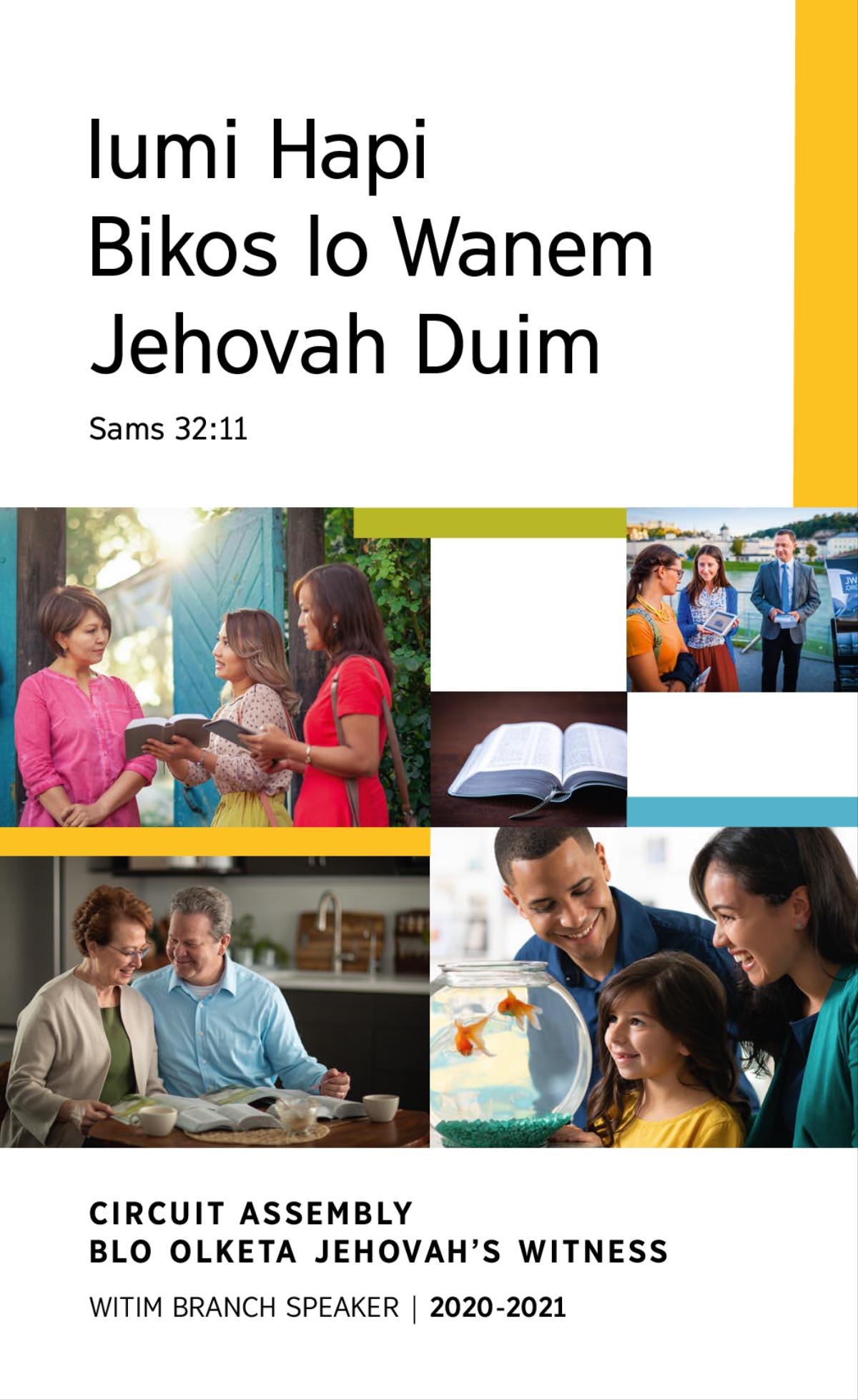 Olketa piksa: 1. Wanfala hapi famili lukluk lo fish lo glass container. 2. Tufala Jehovah’s Witness storyim scripture lo Bible witim wanfala woman lo haos blo hem. 3. Hasband and waef iusim olketa pablikeson for studyim Bible. 4. Wanfala Bible. 5. Hasband and waef showim video abaotem Bible lo wanfala woman taem olketa standap lo ples wea pipol wakabaot.