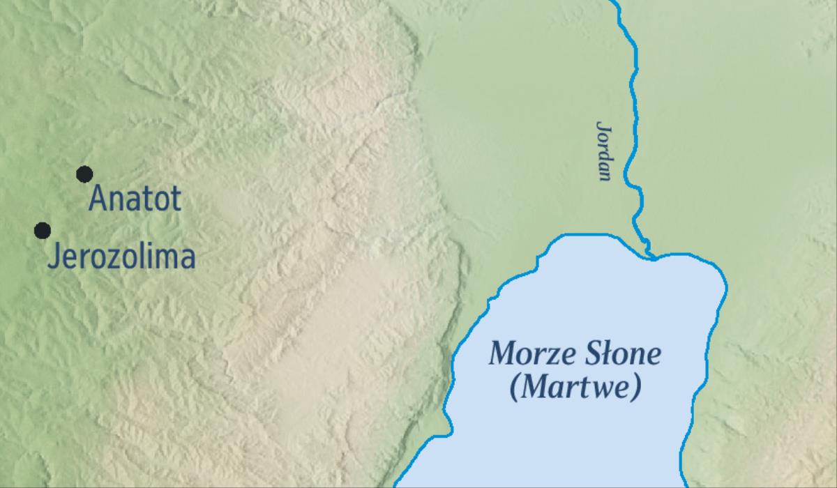 Mapa przedstawiająca Jerozolimę oraz Anatot — rodzinną miejscowość Jeremiasza