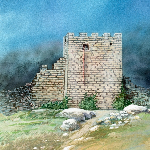 The red rope hangs from Rahab’s window on the wall of Jericho