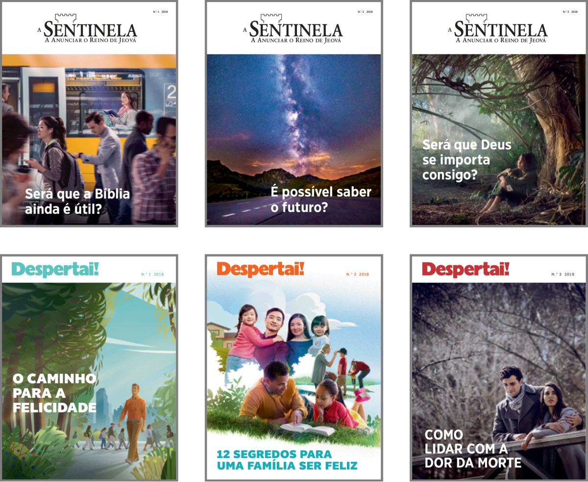 Imaẑens: Asuntus ku sta na kapa di ‘A Sentinela’ ku ‘Despertai!’ di 2018. 1. ‘Será que a Bíblia ainda é útil?’ 2. ‘É possível saber o futuro?’ 3. ‘Será que Deus se importa consigo?’ 4. ‘O caminho para a felicidade.’ 5. ‘12 segredos para uma família ser feliz.’ 6. ‘Como lidar com a dor da morte.’