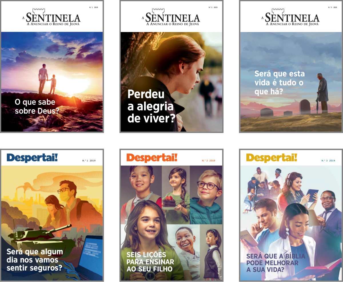 Imaẑens: Asuntus ku sta na kapa di ‘A Sentinela’ ku ‘Despertai!’ di 2019. 1. ‘O que sabe sobre Deus?’ 2. ‘Perdeu a alegria de viver?’ 3. ‘Será que esta vida é tudo o que há?’ 4. ‘Será que algum dia nos vamos sentir seguros?’ 5. ‘Seis lições para ensinar ao seu filho.’ 6. ‘Será que a Bíblia pode melhorar a sua vida?’
