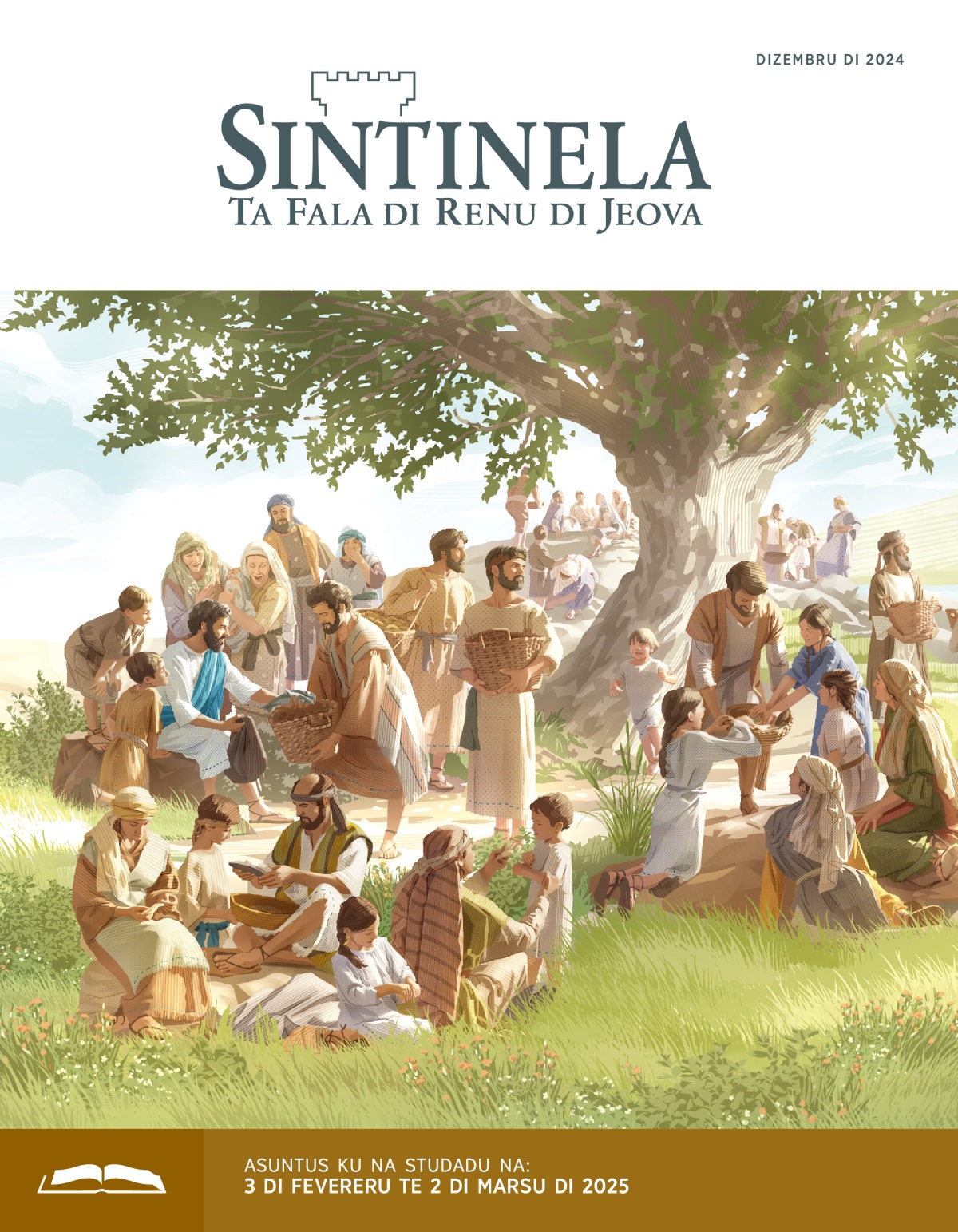 Jesus sta na da pon ku pis pa si disipulus. Disipulus da kumida pa manga di omis, minjeris ku mininus.