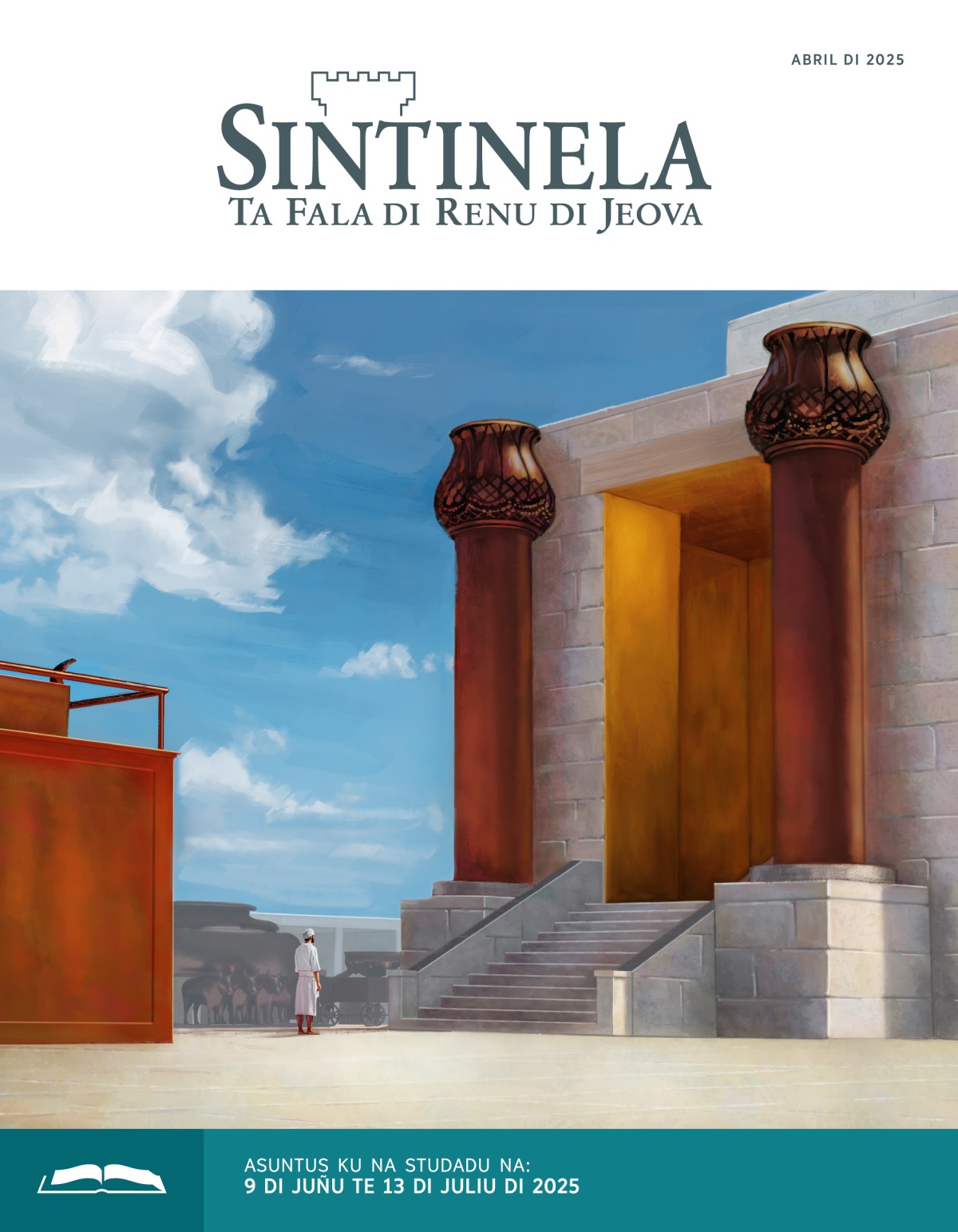 Un Levita firma entri altar di kobri ku baranda di entrada di templu.